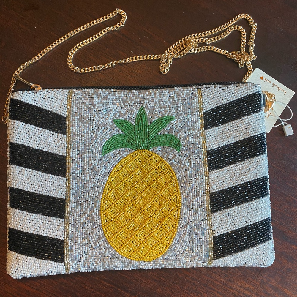 Seed bead pineapple clutch crossbody handbag